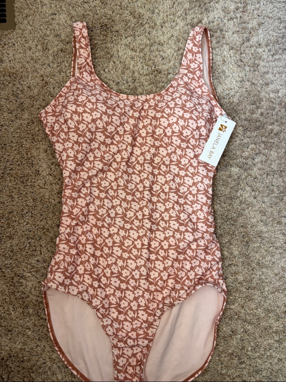 Janela Bay Taupe and Light Pink Floral One-Piece Swimsuit